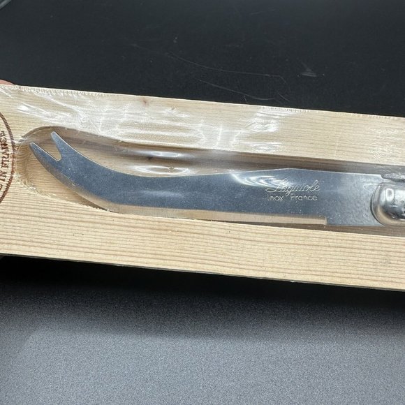 Laguiole Cheese Knife Stainless Khaki Brown Fork Tip French Authenticity Certif - Picture 4 of 9
